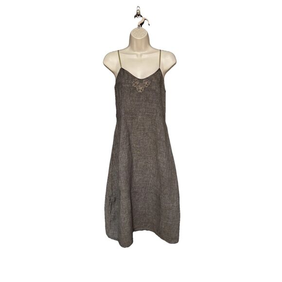 Anna Thomas Size 8 100% Linen Brown Sleeveless Dress Knee Length Belted - Picture 9 of 9